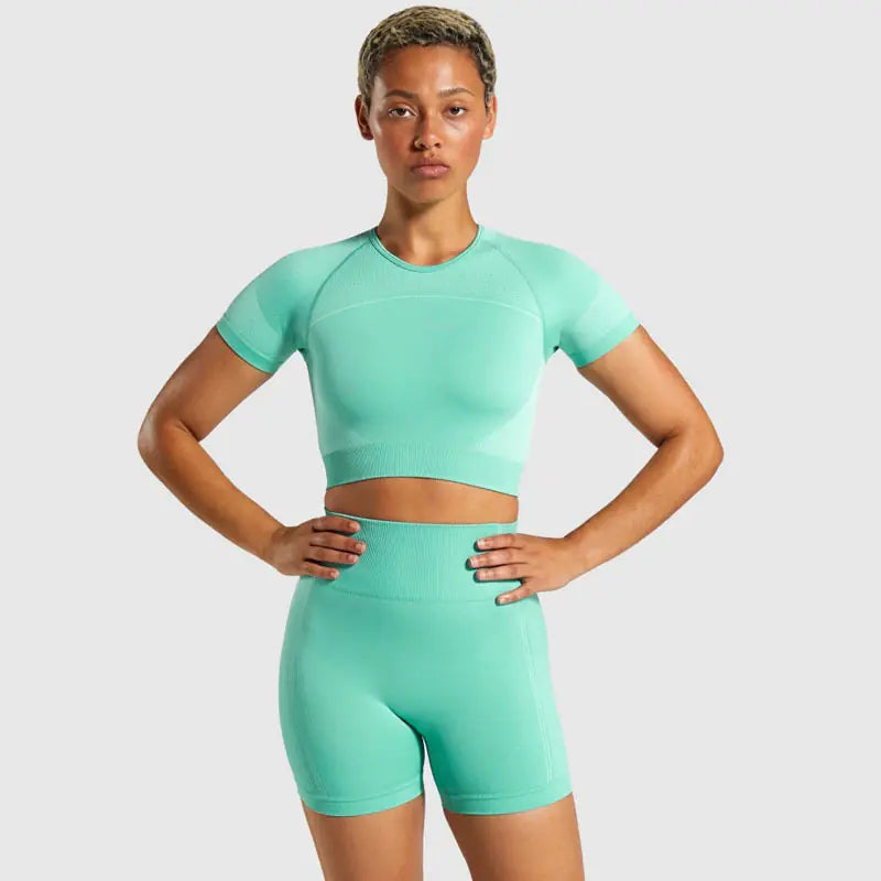 Seamless Knitted Yoga Set with Shorts and Tank Top
