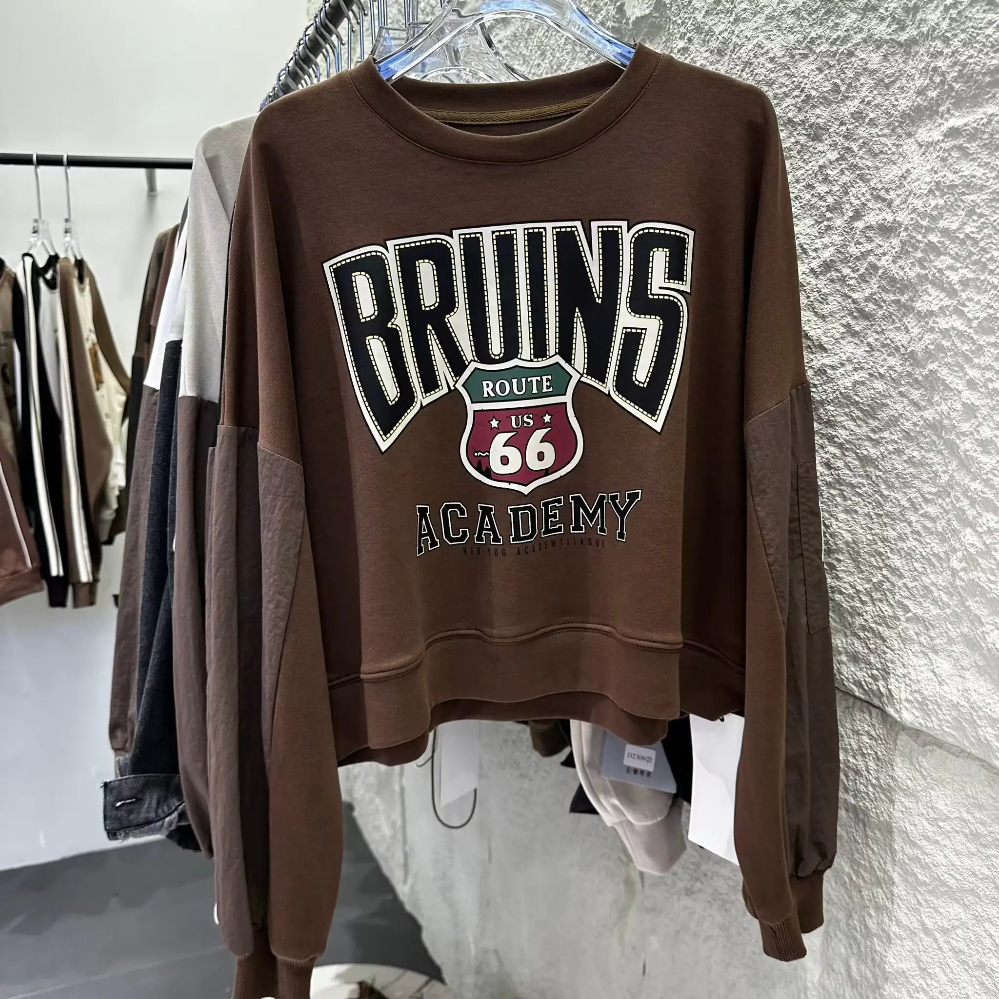 Suéter Holgado con Estampado de Letras y Patchwork de Manga Larga