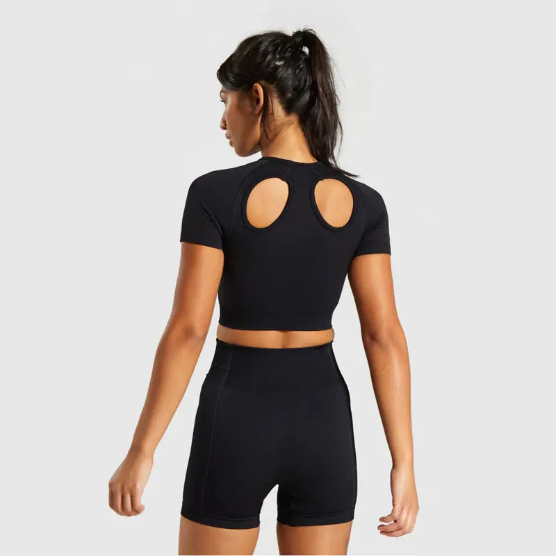 Seamless Knitted Yoga Set with Shorts and Tank Top