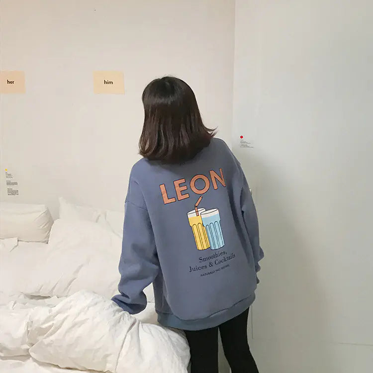 Thick Round Neck Sweatshirt for Women with Print