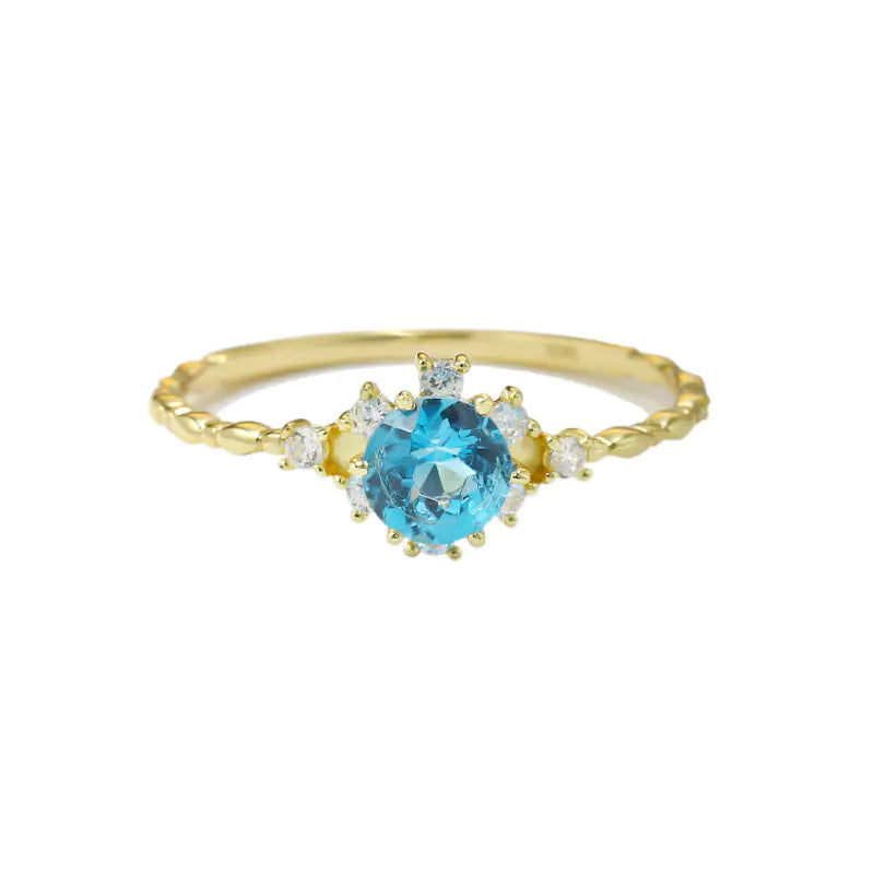 S925 Silver Natural Blue Topaz Zircon Ring for Women