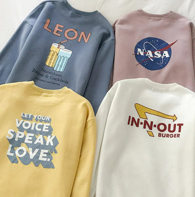 Thick Round Neck Sweatshirt for Women with Print