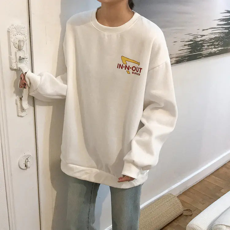 Thick Round Neck Sweatshirt for Women with Print