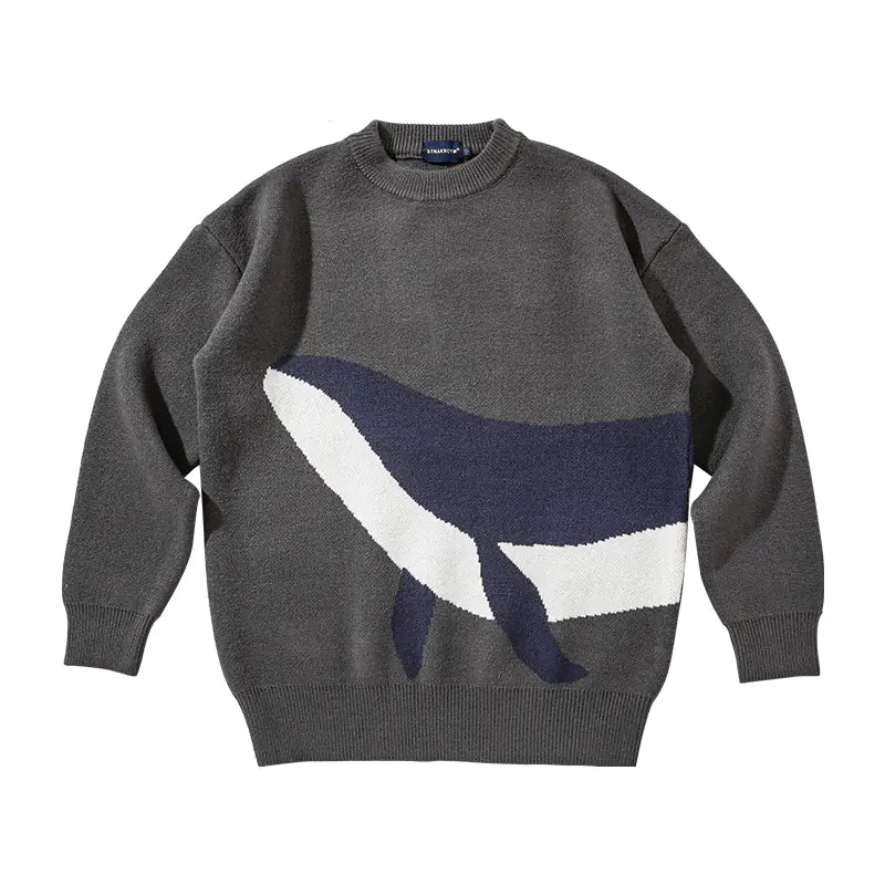 Vintage Japanese Whale Men's Round Neck Sweater